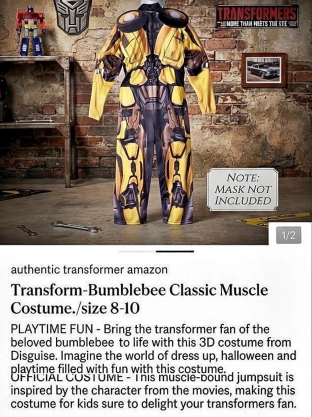 Transformers Bumblebee Classic Muscle Costume Superhero Costume in Yellow &